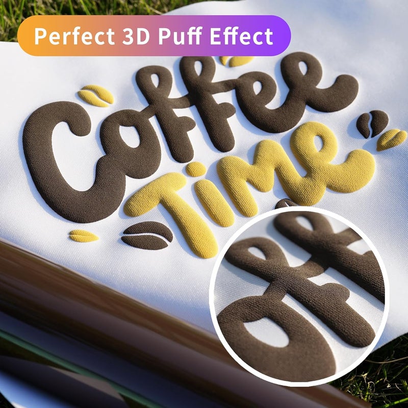 HTVJOYDO 6Pcs Puff Vinyl Heat Transfer, 12x10Inch Black Coffee 3D Puff HTV, DIY Iron-on Vinyl for T-Shirts, Easy to Cut and Weed, Compatible with Cricut or Cameo (6 Black Coffee Puff) - Image 2